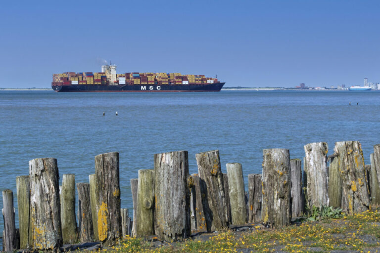 Ein Schweizer MSC Containerschiff geht auf große Fahrt.