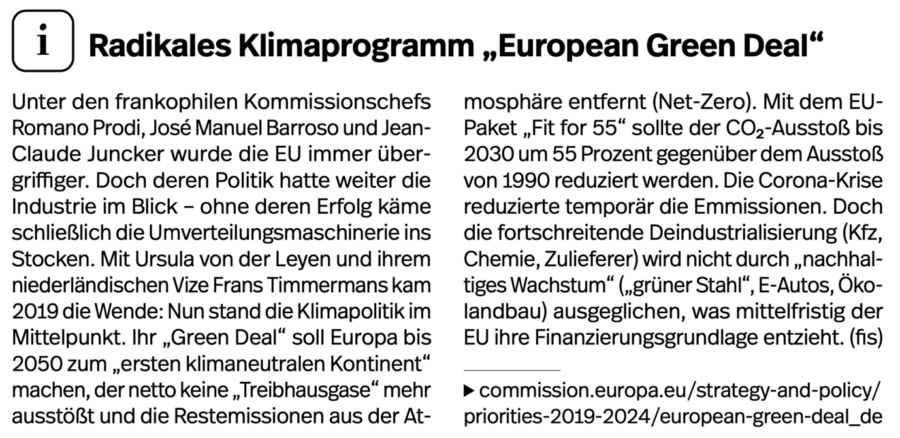 Der Text handelt vom Green Deal und dem European Industrial Deal.