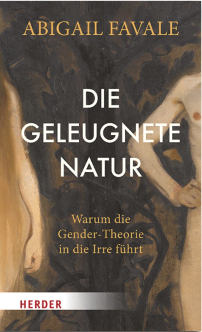 Auf dem Buchcover von "Die geleugnete Natur" von Abigail Favale sind zwei schemenhafte Körper zu erkennen 