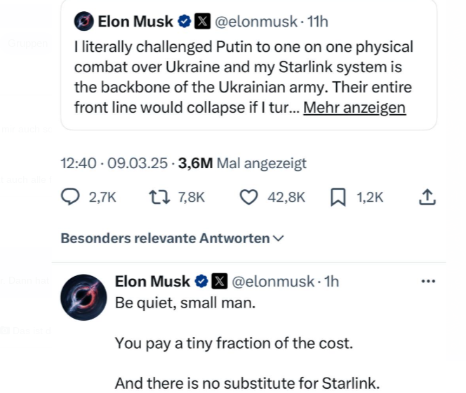 Die Worte von Elon Musk an Polens Chef-Diplomaten waren nicht sehr diplomatisch. Screenshot X