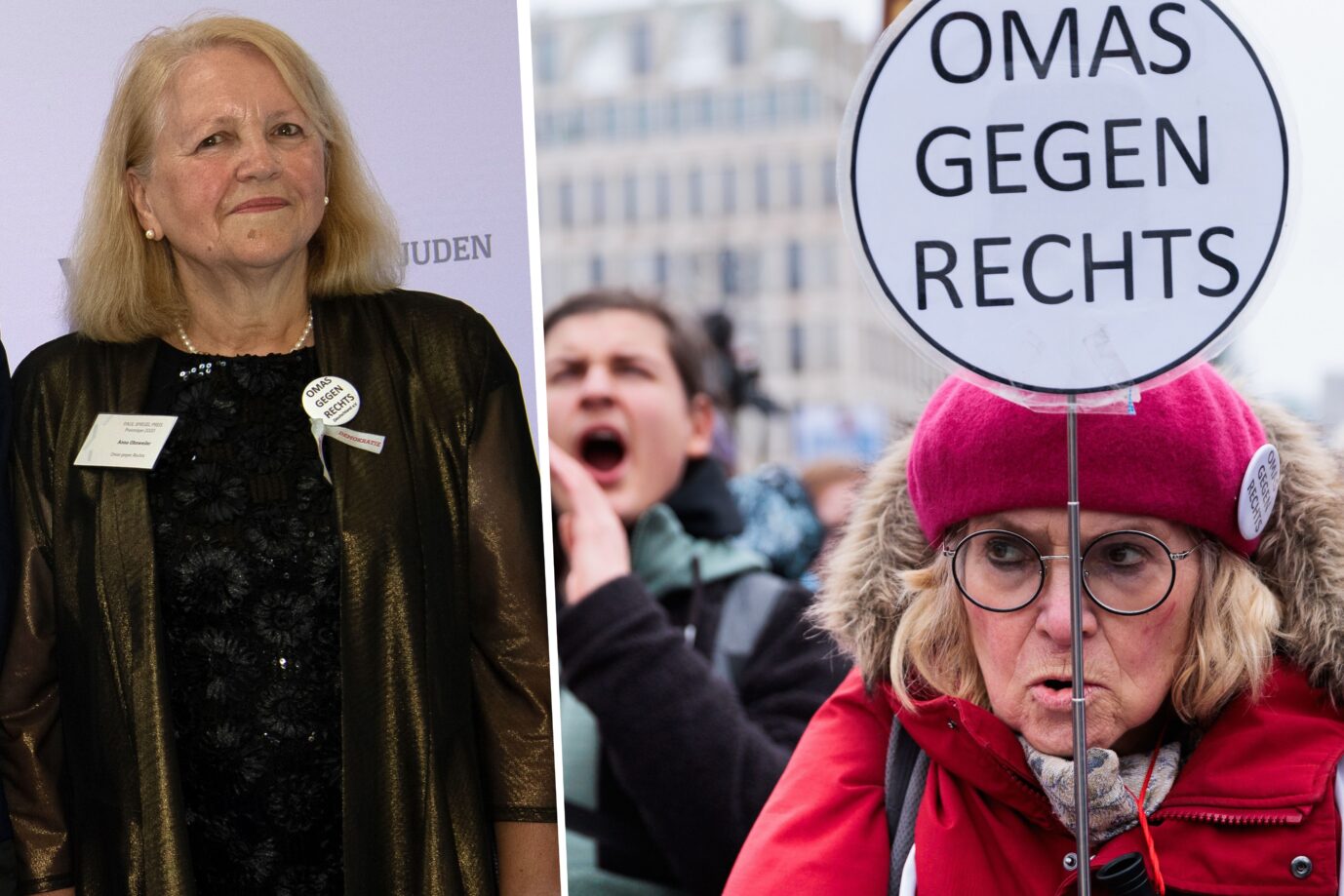 Ehemalige Christdemokratin und CDU-Kandidatin für das Europaparlament sowie heutige SPD-Politikerin aus Nagold und Vorsitzende und Gründerin der „Omas gegen Rechts“ in der Bundesrepublik Deutschland Anna Ohnweiler, „Omas gegen Rechts“-Demo: Foto: picture alliance/dpa, Paul Zinken & Carsten Koall