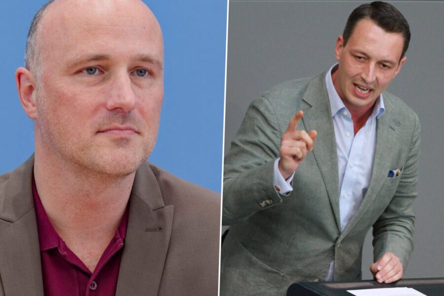 Das Bild zeigt den Queerbeufragten der Bundesregierung, Sven Lehmann (Grüne) und den AfD-Politiker Matthias Helferich. Helferich wirft Lehmann vor, Jugendliche zu gefährden.