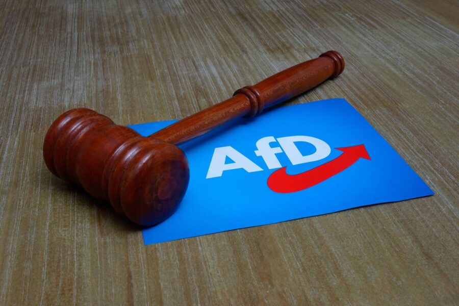 Holzhammer und Logo der AfD Holzhammer und Logo der AfD