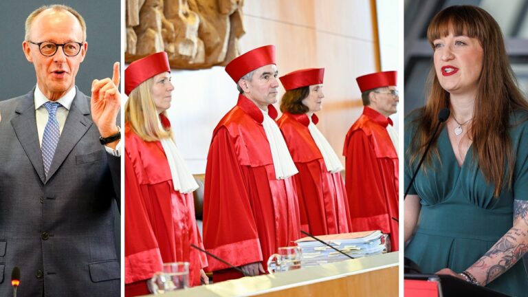 Kooperation nötig: Bundeskanzler Friedrich Merz (CDU), das Bundesverfassungsgericht und die Linken-Fraktionschefin Heidi Reichinnek.