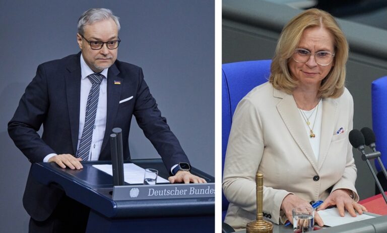 Er wird für „Remigration“ gerügt: Der AfD-Abgeordnete Marc Bernhard und Bundestagsvizepräsidentin Andrea Lindholz.