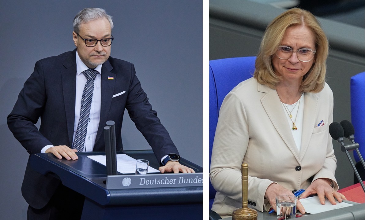 Er wird für „Remigration“ gerügt: Der AfD-Abgeordnete Marc Bernhard und Bundestagsvizepräsidentin Andrea Lindholz.
