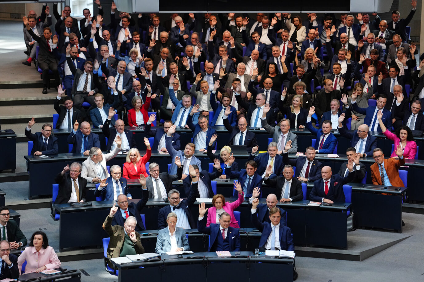 Die AfD-Fraktion stimmt über einen Antrag ab bei der konstituierenden Sitzung des neuen Bundestags.