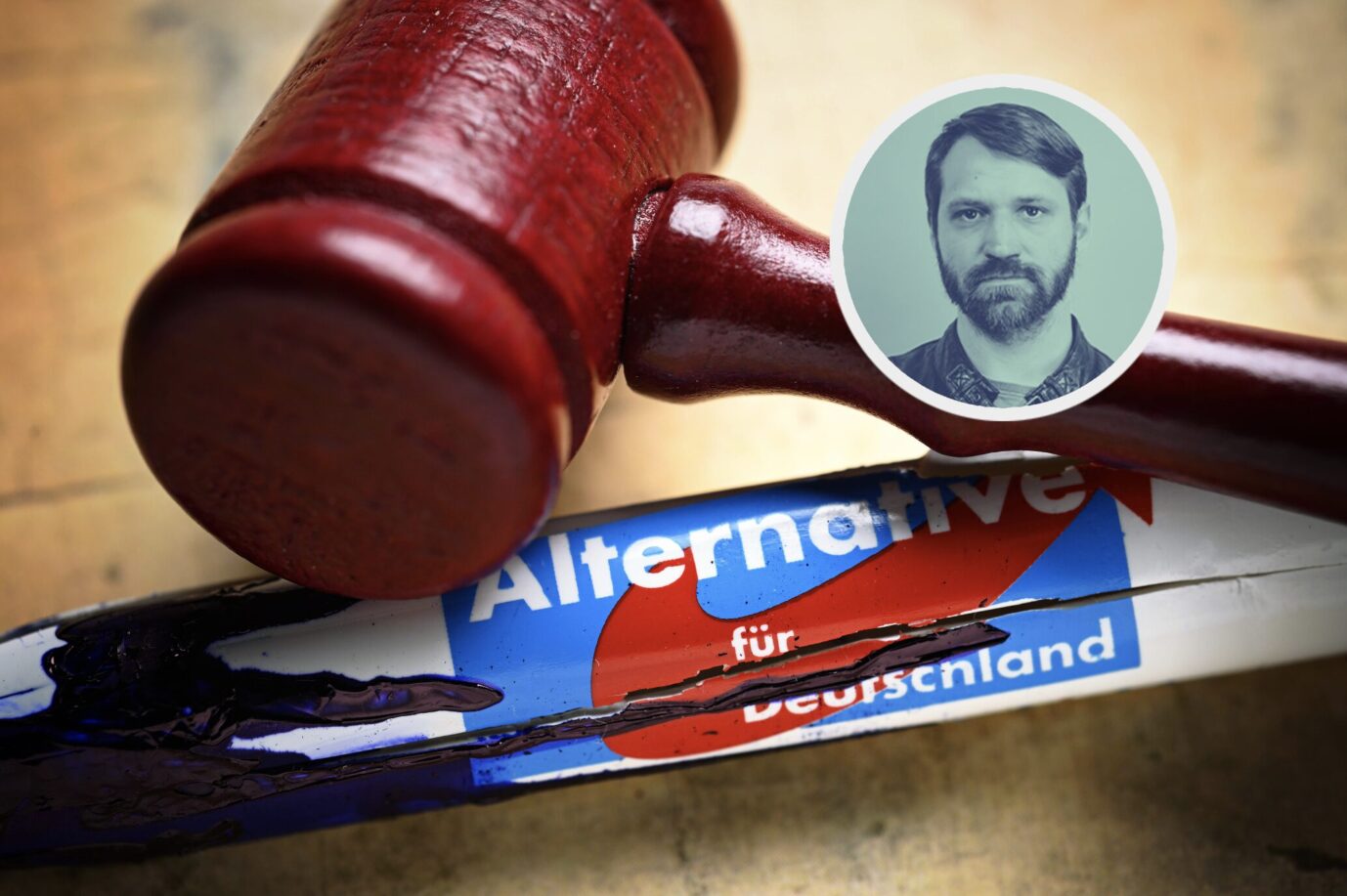 Richterhammer auf Wahlkugelschreiber der AfD, Bundesamt für Verfassungsschutz stuft die AfD als gesichert rechtsextrem ein