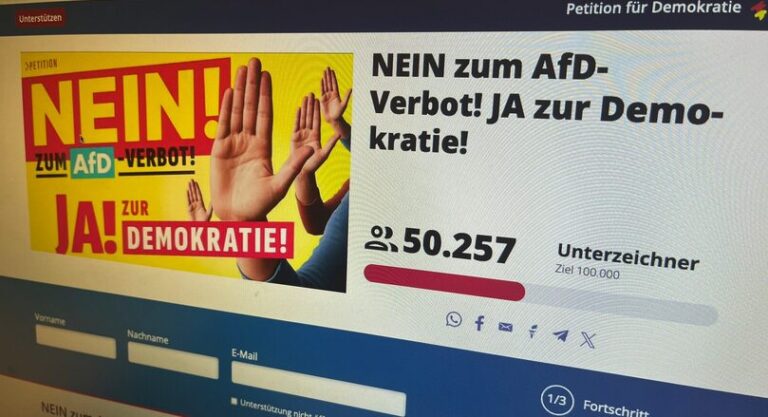 Mehr als 50.000 Menschen unterschreiben Petition gegen ein AfD-Verbot. Foto: Screenshot JF