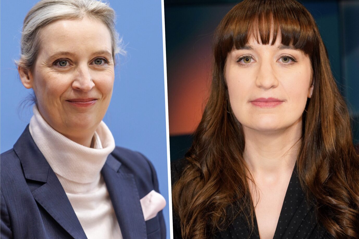 Links sieht man AfD-Chefin Alice Weidel und daneben Linkspartei-Chefin Heidi Reichinnek – beide dienen als Sy,bol dafür, daß ihre Parteien in Baden-Württemberg in der Wählergunst zulegen