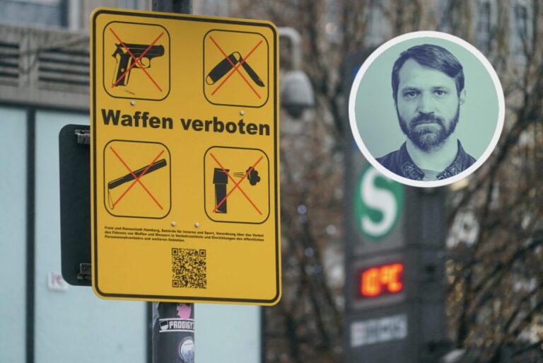 Schild der Messerverbotszone im Hamburg