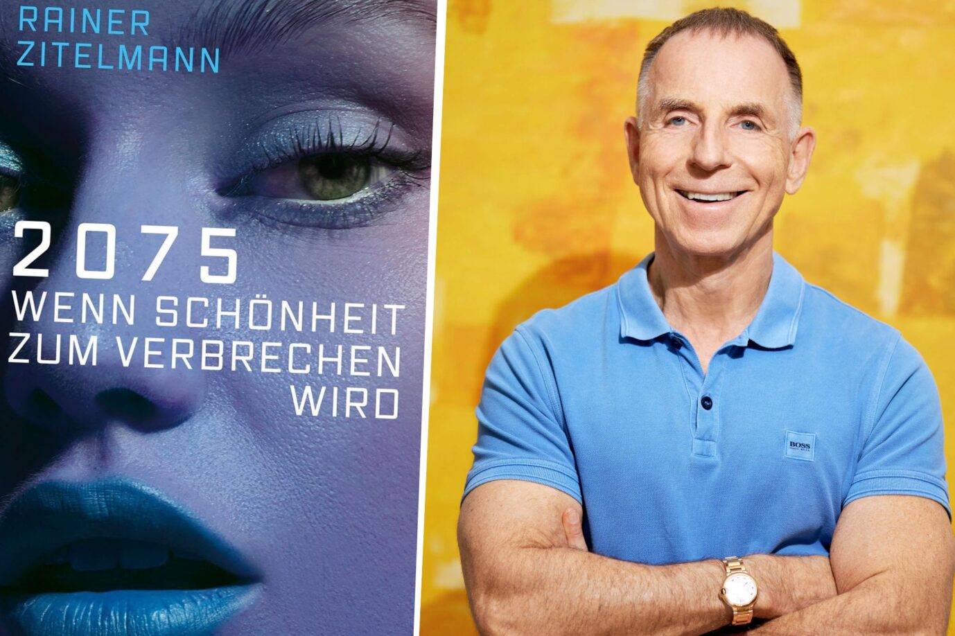 Titelbild Roman „2075. Wenn Schönheit zum Verbrechen wird“, Autor, Historiker, Soziologe Dr. Dr. Rainer Zitelmann. Foto: Verlag Langen-Müller & privat