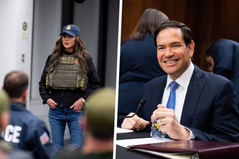 Kristi Noem bei einer Ansprache vor US-Agenten. US-Außenminister Rubio bei einer Anhörung. Kommt das Büro für Remigration?
