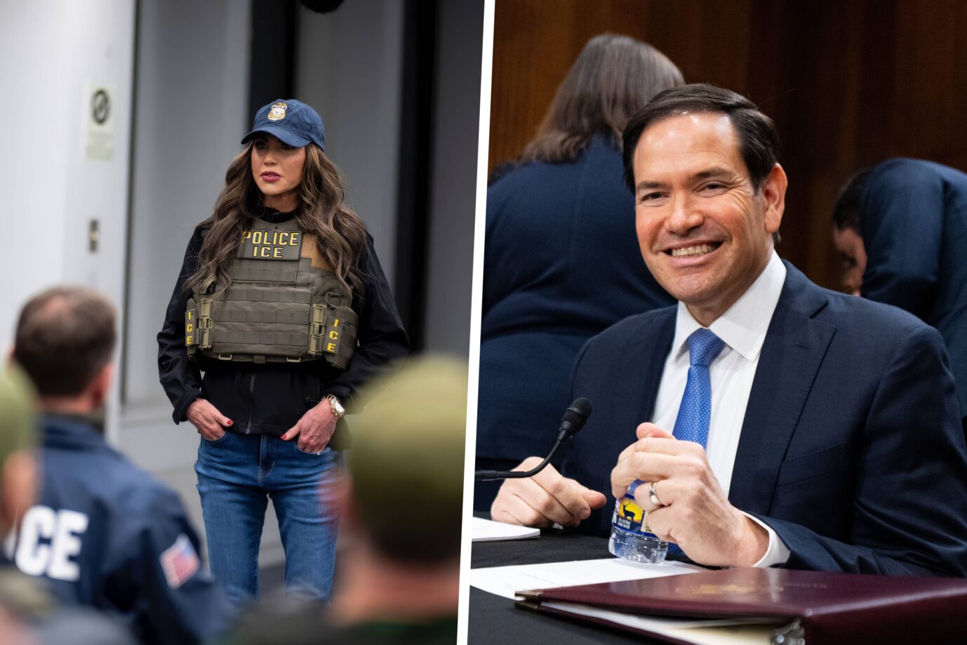 Kristi Noem bei einer Ansprache vor US-Agenten. US-Außenminister Rubio bei einer Anhörung. Kommt das Büro für Remigration?