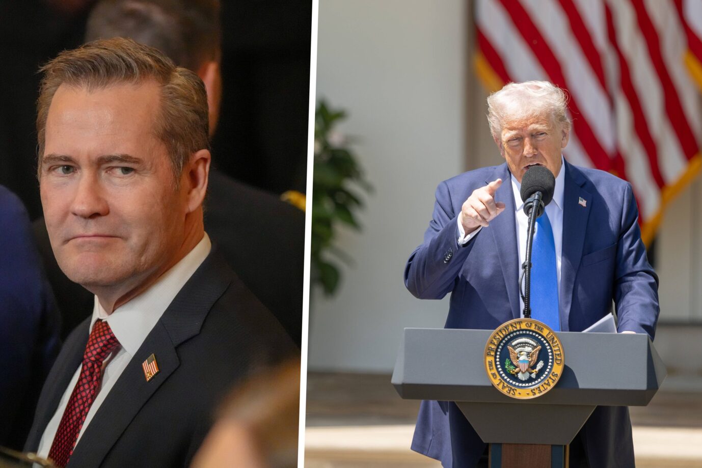 Mike Waltz verliert seinen Posten. Trump, hier im Rosengarten des Weißen Hauses nominiert ihn zum UN-Botschafter.
