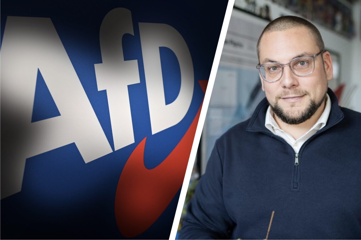 Rechtsanwalt Christian Conrad von der Kanzlei Höcker und AfD-Logo