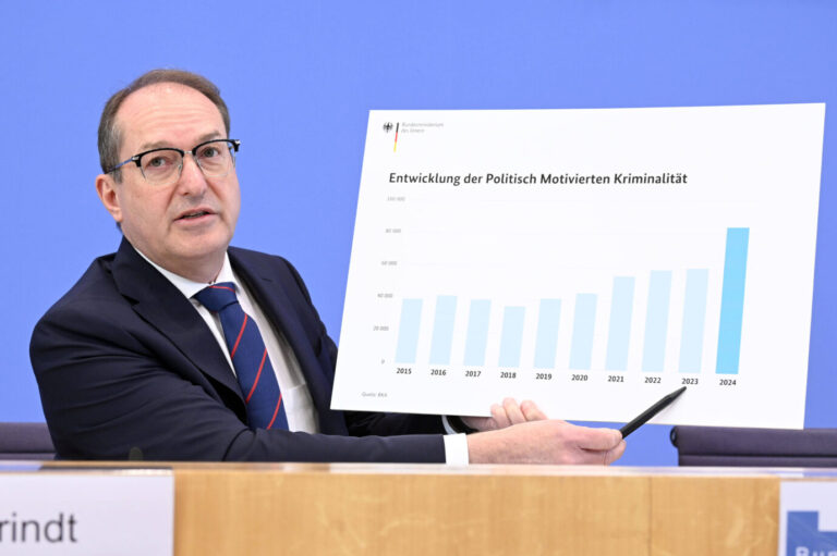 Innenminister Alexander Dobrindt bei der Vorstellung der neuen Zahlen zur politisch motivierten Kriminalität
