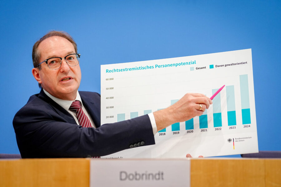Alexander Dobrindt (CSU), Bundesinnenminister, stellt den Verfassungsschutzbericht 2024 vor. Die Gefahr von rechts steigt angeblich.