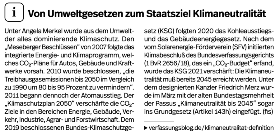 Der Text handelt von der Entwicklung der deutschen Klimapolitik.