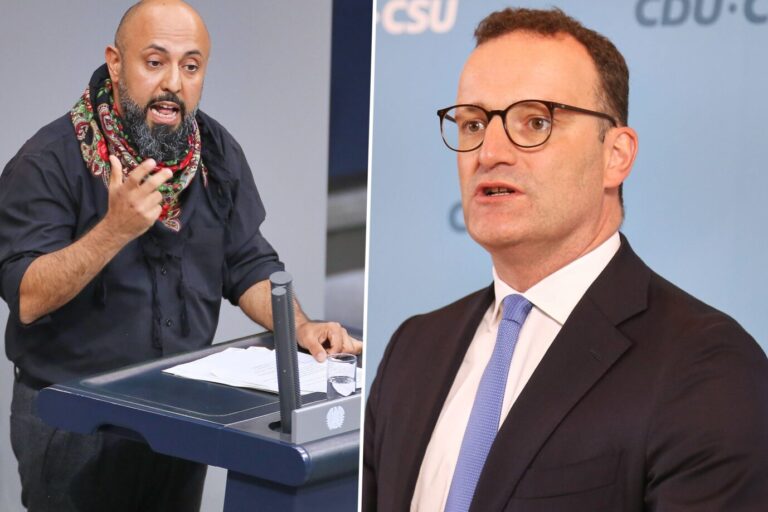 Das Bild zeigt den Linkspartei-Politiker Ferat Kocak und Jens Spahn von der CDU.