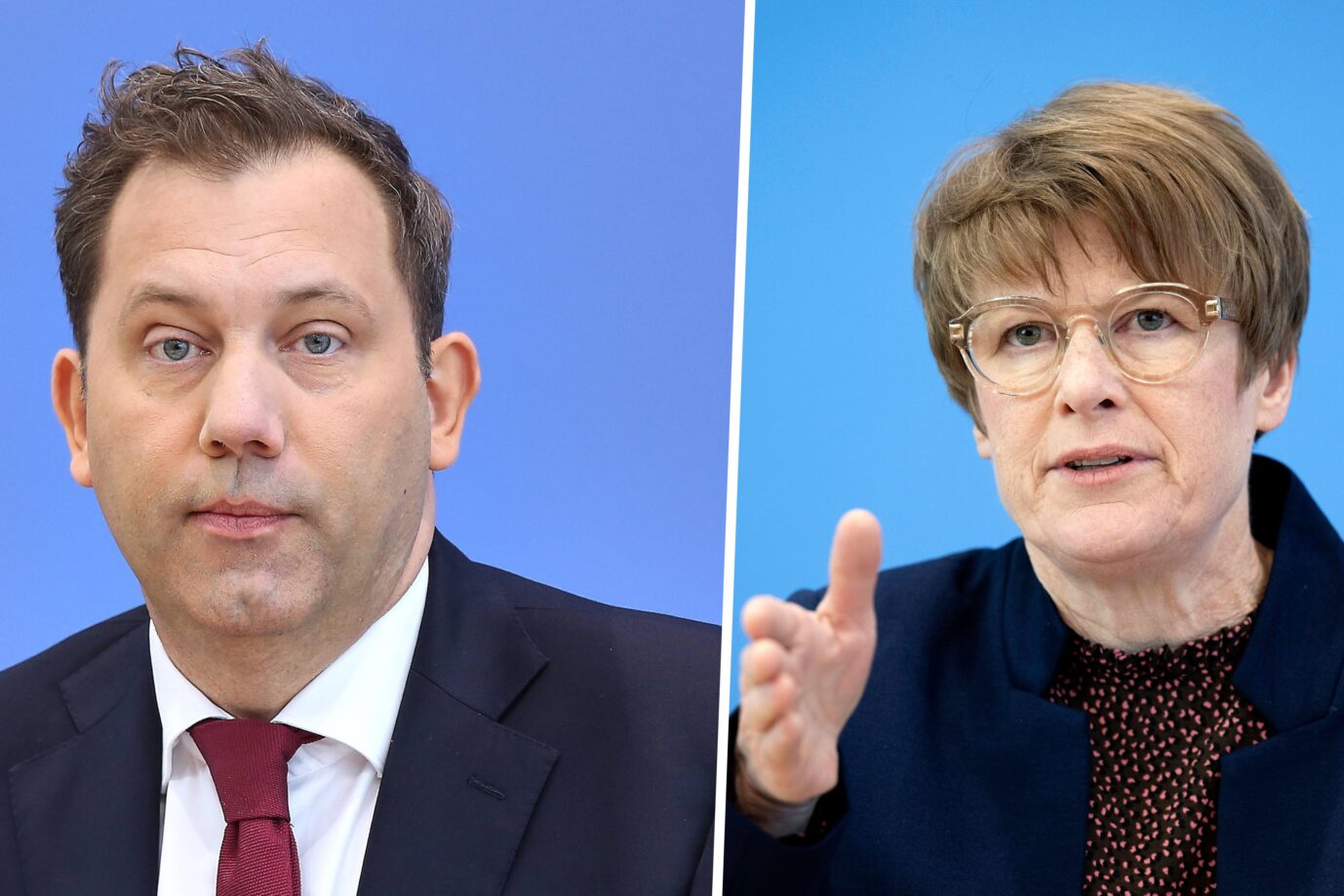 Lars Klingbeil und Veronika Grimm in der Bundespressekonferenz. Die Neuverschuldung wird von Grimm scharf kritisiert.