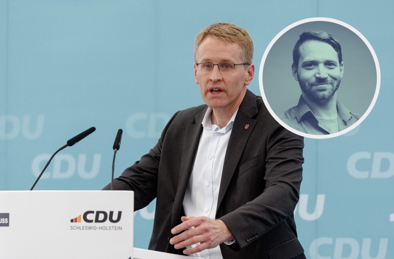 Daniel Günther (CDU), Ministerpräsident Schleswig-Holsteins, hält den Bericht des Landsvorsitzenden auf dem Landesausschuss seiner Partei.. Nun verlangt er eine Klarnamenpflicht