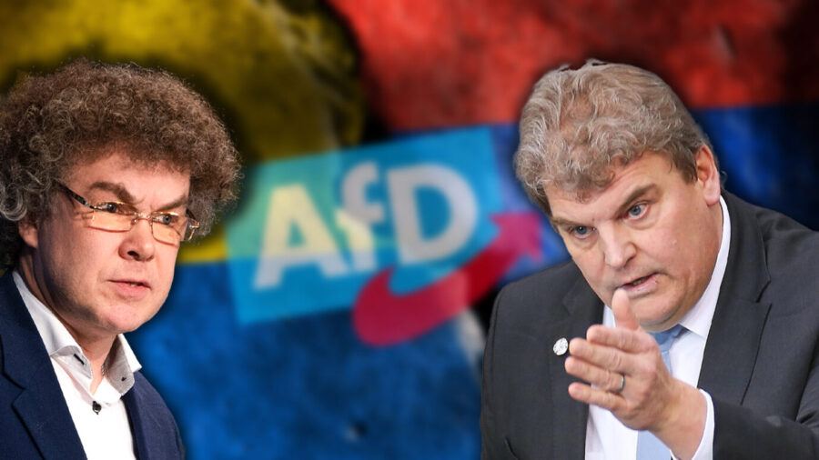 Die AfD-Bundestagsabgeordneten Matthias Moosdorf (l.) und Rainer Kraft: Schlagabatausch über Rußlandpolitik. Fotos: Picture Alliance/DPA /// Montage: JF