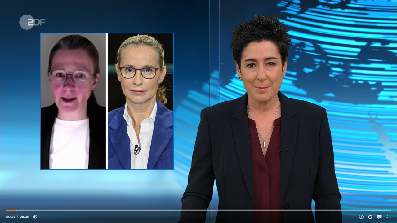 Im von Dunja Halali moderierten heute-journal verbreitete das ZDF Falschinformationen über die Verfassungsrichterwahl (kleines Bild: Ann-Katrin Kaufhold, links, und Frauke Brosius-Gersdorf).