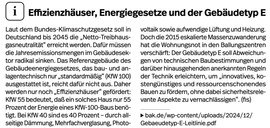 In dem Text geht es um Gebäudetyp E.