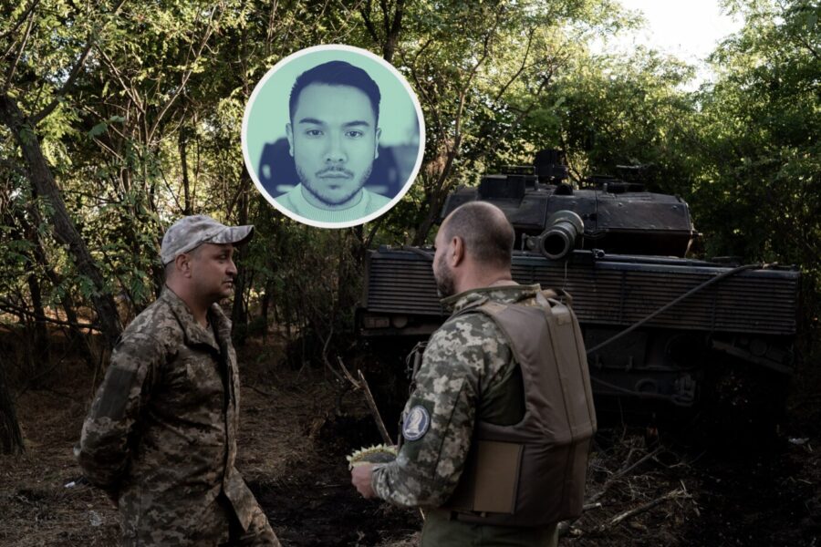 Das Foto zeigt einen Panzer vom Typ Leopard 2 in der Ukraine.