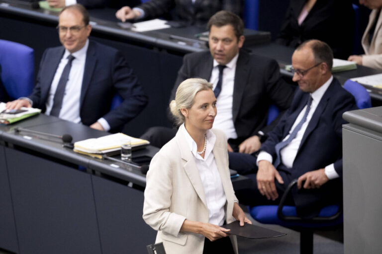 Noch muß sie an der Regierungsbank vorbeilaufen: AfD-Chefin Alice Weidel.