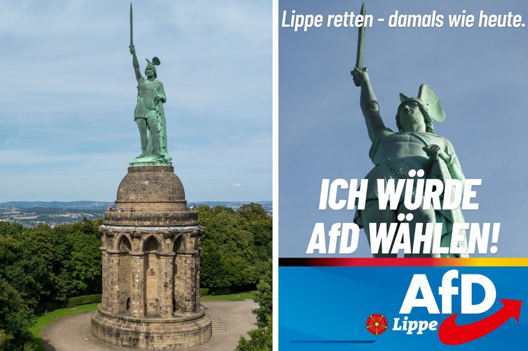 Seit 150 Jahren wacht das Hermannsdenkmal über den Teutoburger Wald. Ein AfD-Plakat sorgt nun für Ärger.