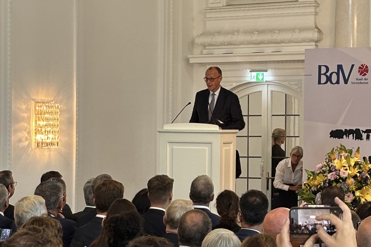 Bundeskanzler Friedrich Merz (CDU) beim Festakt zum 75jährigen Jubiläum der Charta der Vertriebenen: „Versöhnung nicht selbstverständlich, sondern ein ernsthaftes Versprechen.“ Foto: Christian Vollradt