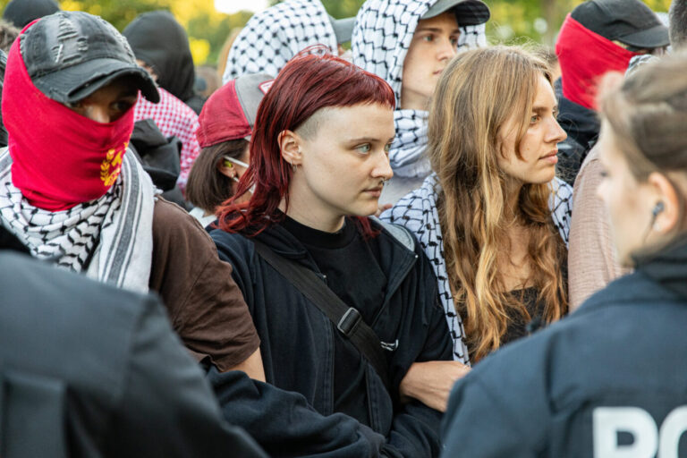 Das Bild zeigt linke Demonstranten bei einer Palästina-Demo. Antisemitismus ist in linken Kreisen en vogue.