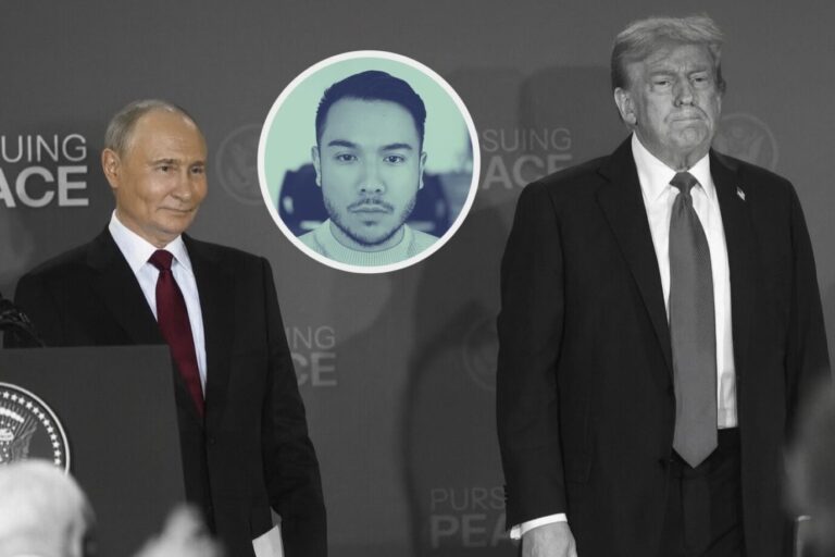 Rußlands Staatschef Wladimir Putin neben dem US-Präsidenten Donald Trump in Alaska: Strahlender Sieger? (Themenbild/Fotomontage)