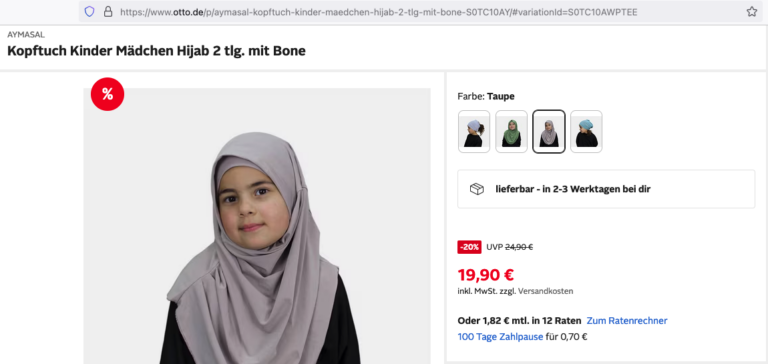 Screenshot von der Otto-Seite: Geld machen mit Islamisten-Kleidung. Foto: Screenshot/JF