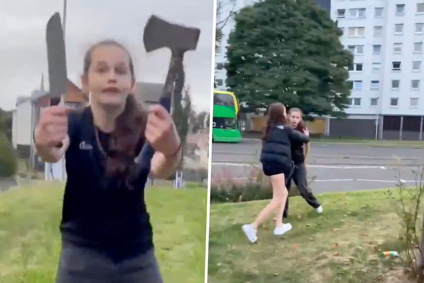 Ein Video eines Mädchens aus Schottland, das sich angeblich mit einer Axt gegen sexuell übergriffige Migranten verteidigt, ist in den sozialen Medien viral gegangen. Das Mädchen wurde inzwischen angeklagt.