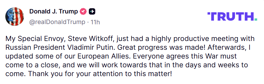 So meldete sich Trump auf Truth-Social. Screenshot: JF 