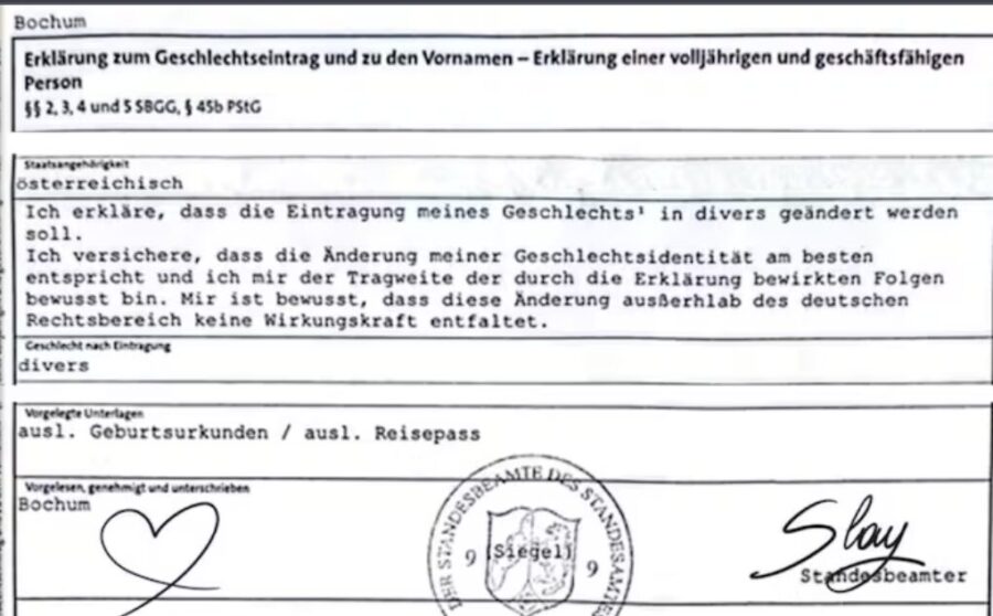 Die in Deutschland mit einem Herz unterzeichnete Erklärung brachte den Österreicher das X in den Paß. Quelle Heute / zVg