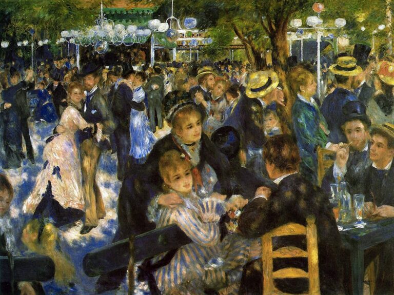 Das Gemälde Bal du moulin de la Galette von Pierre-Auguste Renoir aus dem Jahr 1876 zeigt eine belebte Tanzszene im Pariser Stadtteil Montmartre. Das Werk symbolisiert eine idealisierte, lebensfrohe Sicht auf Frankreich – wie sie auch Volker Reinhardts Buch Esprit und Leidenschaft vermittelt. Pierre-Auguste Renoir, Bal du moulin de la Galette, 1876, Öl auf Leinwand, Musée d’Orsay, Paris: Das Gemälde ziert das Cover von Reinhardts Kulturgeschichte – und steht sinnbildlich für deren Tonlage. Foto: IMAGO / UIG