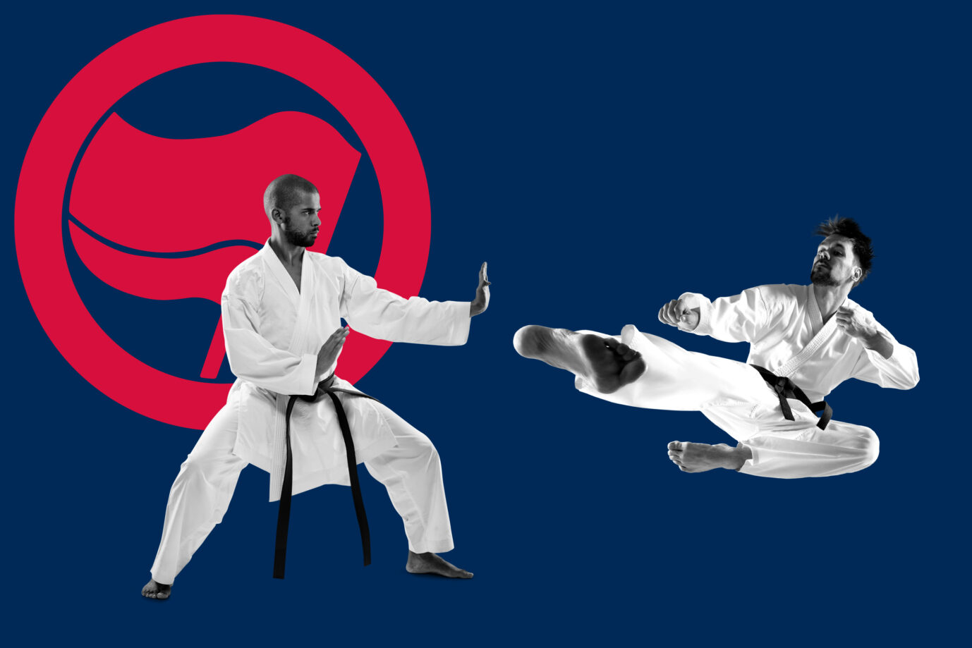 Zwei Kampfsportler treffen aufeinander: In mehreren Großstädten betreiben Linksextremisten Kampfschulen und -kurse. (Themenbild/Collage)