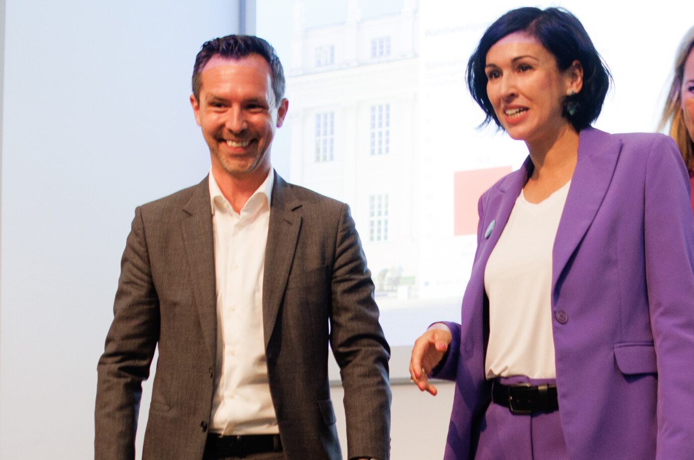 Gehen in die Stichwahl um das OB-Amt in Potsdam: Severin Fischer (SPD) und Noosha Aubel (u.a. für Grüne).