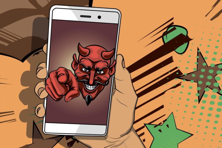 Der „Teufel“ auf Papas Handy (Symbolbild): In einigen Fällen werden Kinder nach der Trennung psychisch erpreßt. (Themenbild/Collage)