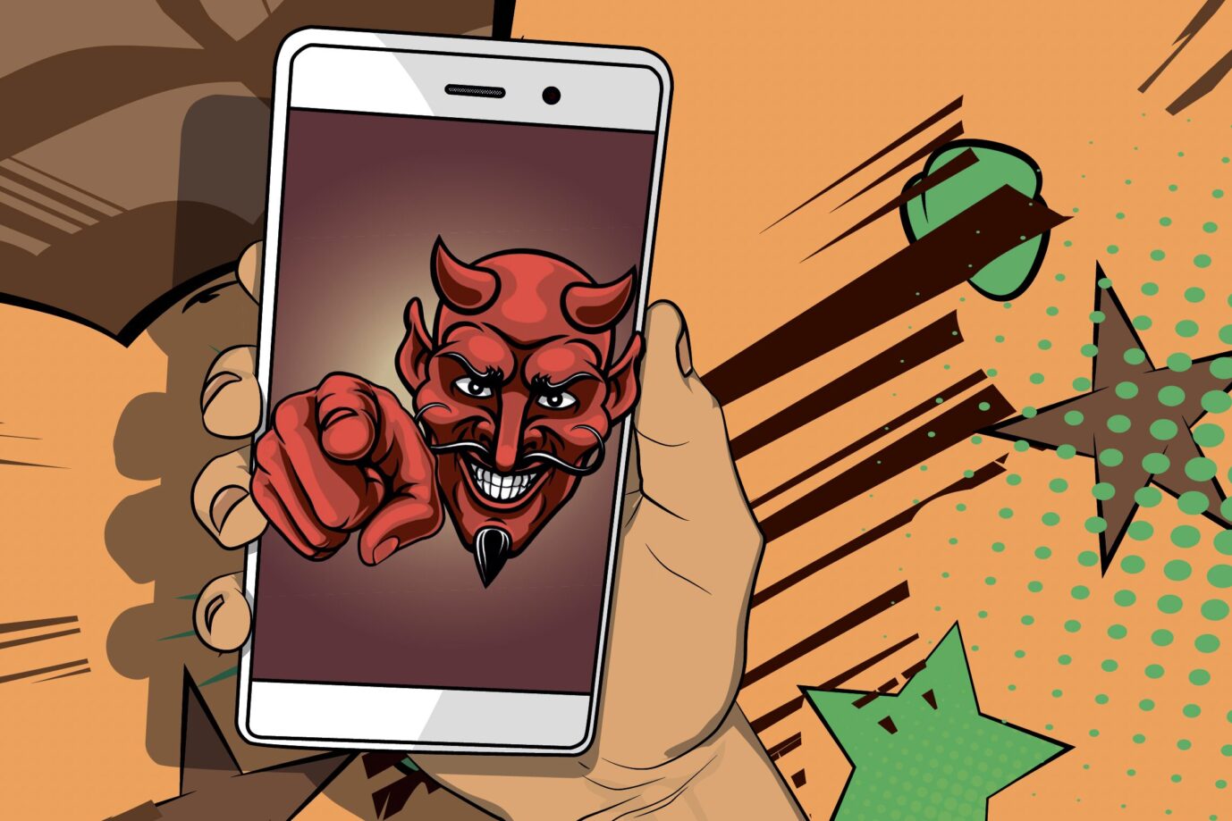 Der „Teufel“ auf Papas Handy (Symbolbild): In einigen Fällen werden Kinder nach der Trennung psychisch erpreßt. (Themenbild/Collage)