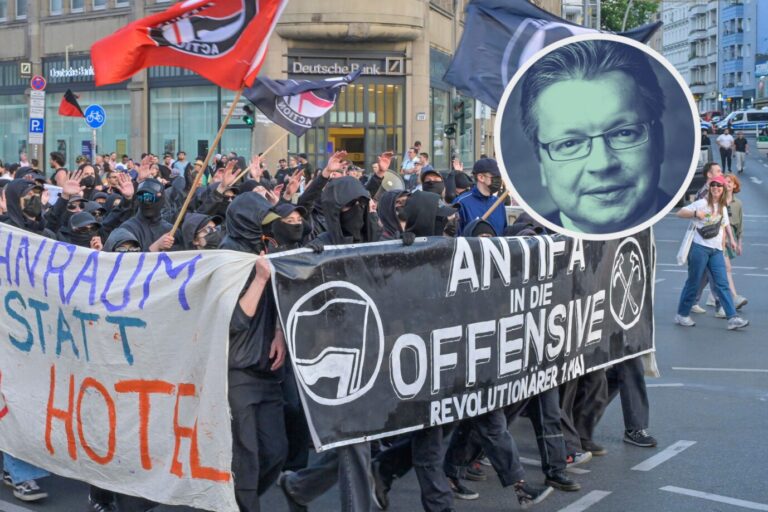 Das Bild zeigt den Schwarzen Block der Antifa. Linker Terror wird stark verharmlost.