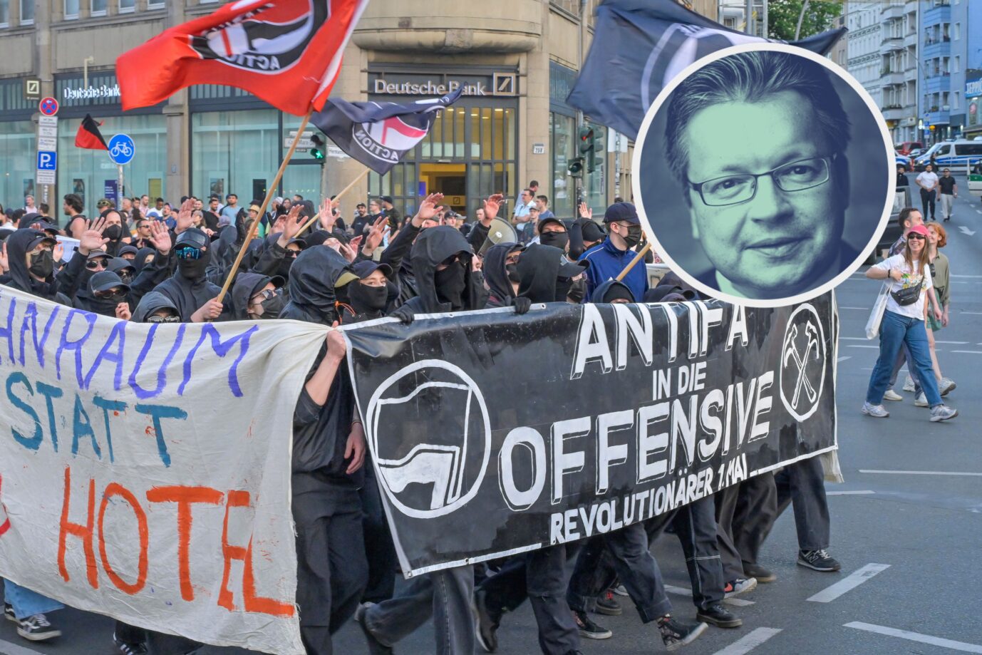 Das Bild zeigt den Schwarzen Block der Antifa. Linker Terror wird stark verharmlost.