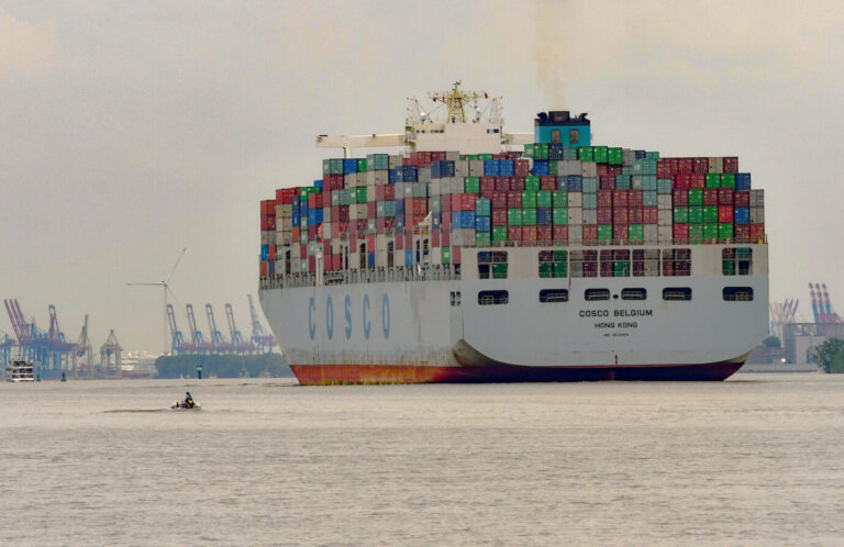 Chinesische Container im Hamburger Hafen. Die Exportkontrollen und die Rohstoffkrise überrumpeln Deutschland und die EU.
