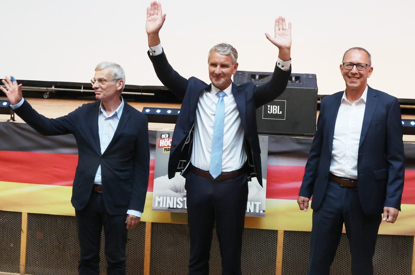 Erfolgreiche AfD-Landeschefs (v.l.n.r.): Christoph Berndt (Brandenburg), Björn Höcke (Thüringen) und Jörg Urban (Sachsen).