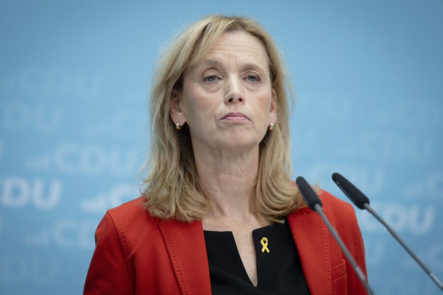 Karin Prien bei der Pressekonferenz der CDU im Anschluss an die Gremiensitzungen im Konrad-Adenauer-Haus. Berlin, 06.10.2025