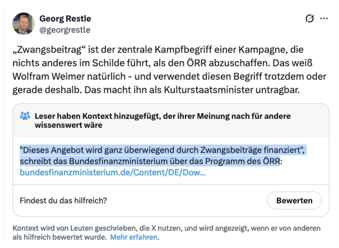 Georg Restle und der fehlende Kontext. Foto: Screenshot X/JF